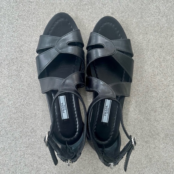 PRADA Black Leather Gladiator Sandals - Picture 1 of 6
